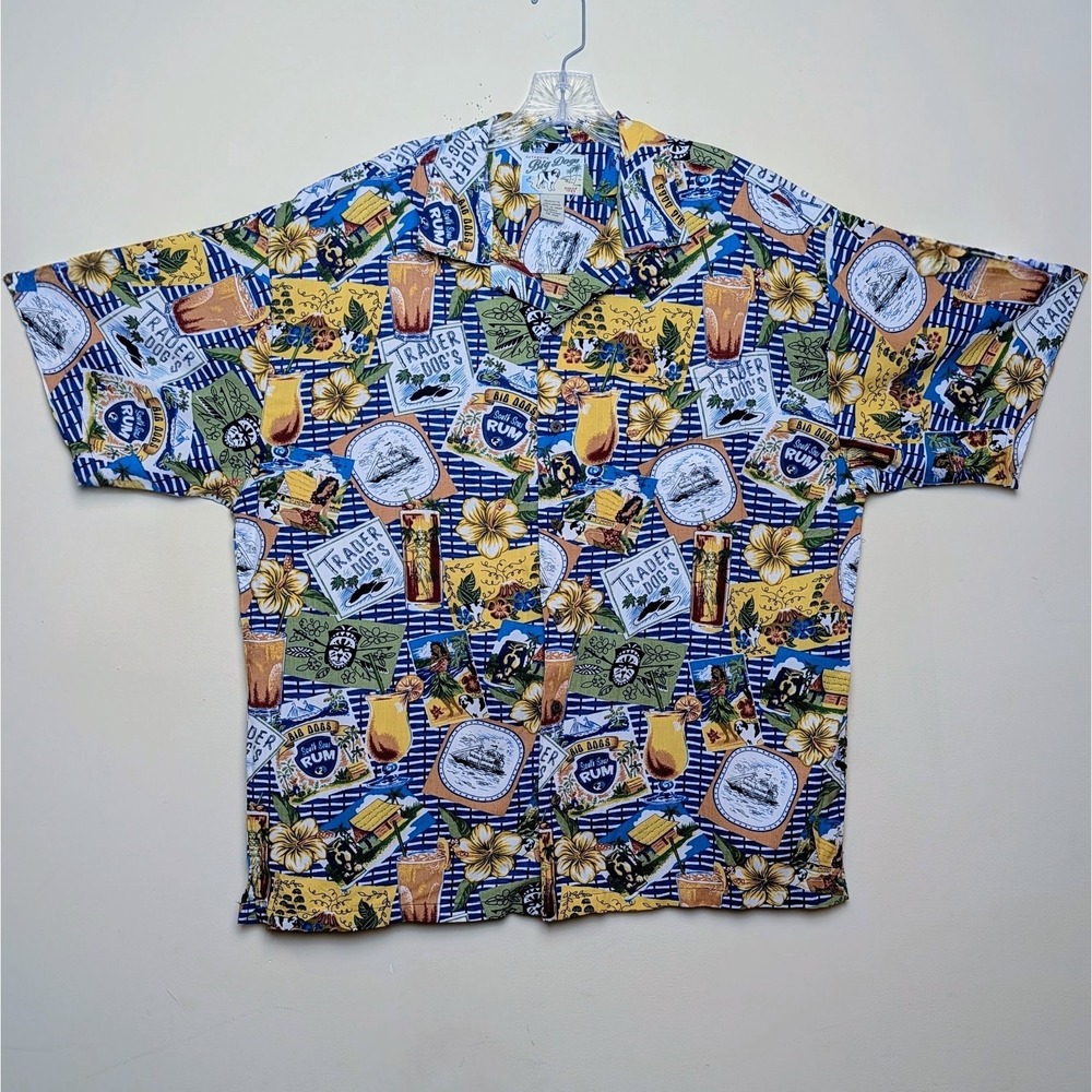 Vintage Big Dogs Authentic Trader Dogs Aloha Camp Hawaiian Shirt Size Large